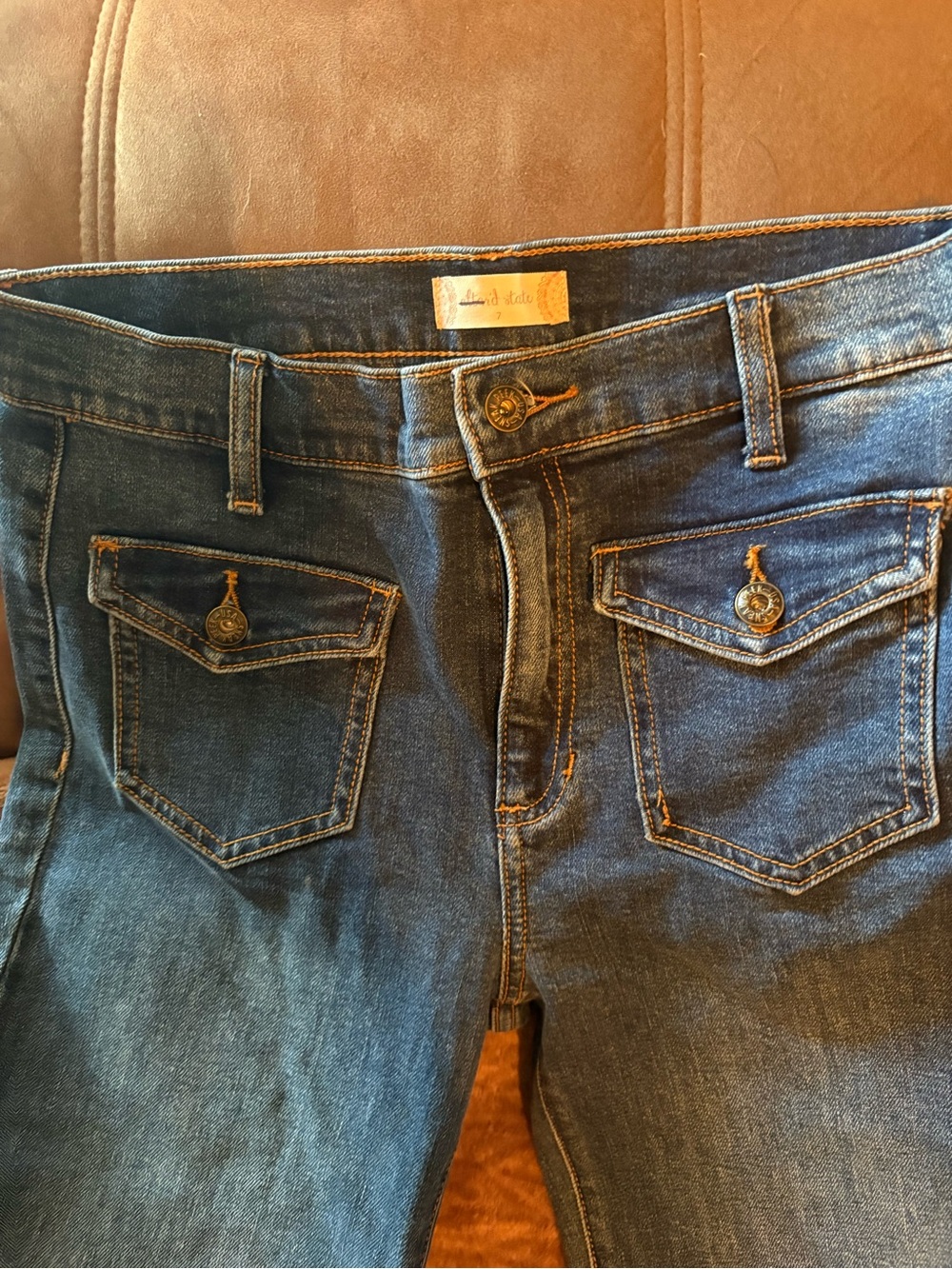 Altar'd State Dark Blue High-Rise Jeans with Front Flap Pockets